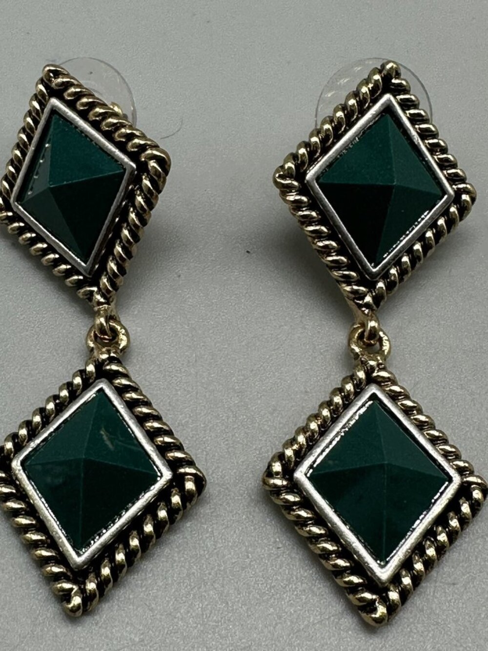 3/$30 Green Dangle Earrings Gold Silver Rope Edge Geometric Statement Jewelry